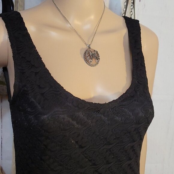 Apt. 9 Black Lace Maxi Dress Sleeveless Scoop Neck Sheer Overlay - Picture 5 of 7